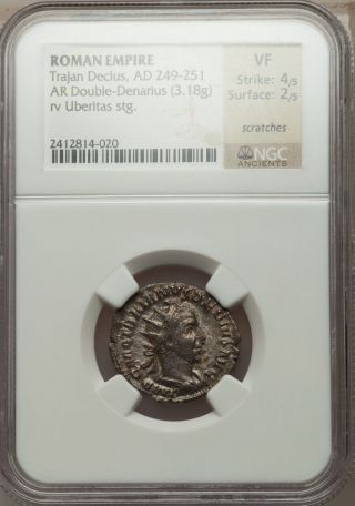 Roman Empire Double Denarius Trajan Decius Rv Dacia,  Ngc Vf 4/5 2/5 photo