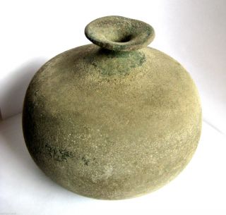 Finest Circa.  100 A.  D Large British Found Roman Period Green Glass Bottle.  Vf photo