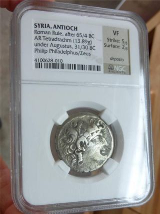 30 Bc Ngc Vf Silver Tetradrachm Under Augustus Ancient Coin Syria Antioch Large photo