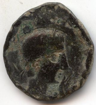 Greek - Roman Coin.  Ae As.  Castulo (hispania).  50 Bc.  Male Head.  Rev: Sphinx. photo