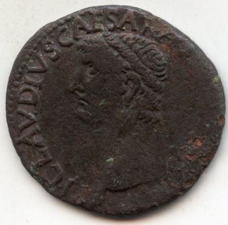 Claudius.  Ae As.  42 Ad.  Reverse: Minerva.  Portrait.  Scarce. photo