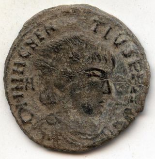 Magnentius.  Ae2.  350 - 351 Ad.  Reverse: Emperor On Horseback.  Lyons.  Rare. photo