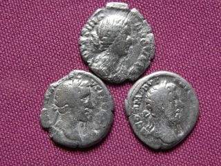 Unidentified 3 Roman Silver Denarii 69 - 194 Ad (f) photo