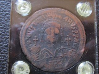 Byzantine Romaion Justinian I Coin Ae Follis 527 - - 565 A.  D photo