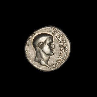 Ancient Roman Silver Denarius Coin Of Emperor Galba - 68 Ad photo
