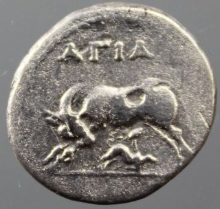 Apollonia,  Illyria,  Drachm,  Silver,  Cow,  Suckling Calf,  AΓiaΣ,  200 - 80 B.  C. photo