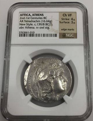 Greek Coin Silver Tetradrachm Attica Athens,  1st To 2nd Century Bc Ngc Ch Vf photo