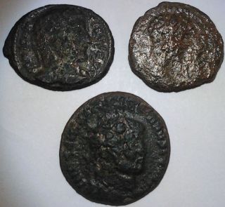 Ancient Roman Bronze Coin X 3 Diocletian Septimius Serverus Constantine I photo