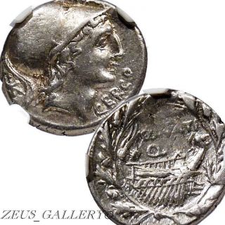 Ngc Cert Xf Roma In Helmet Galley Lutatia 2 Ancient Roman Silver Denarius Coin photo