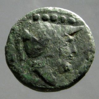 Roman Republic Bronze Quincux_minerva In Corinthian Helmet & Wheel_scarce photo