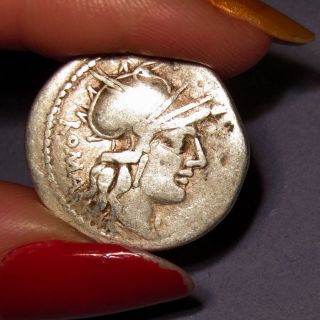 119 Bc Roman Republic M.  Tullius Silver Denarius Roma Victory In Quadriga photo