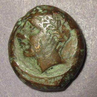 Ancient Greek Coin Sicily Panormos As Ziz Æ 336 - 330 Bc Apollo Horse Dolphin photo
