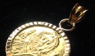 Solid 22 Karat Gold Christ Coin Medal Byzantine Icon Pendant 14k Diamond Bezel photo