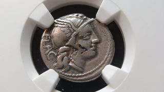 Roman Republic Ngc F Rutil Flaccus 77 Bc Denarius Ancient Silver Coin photo