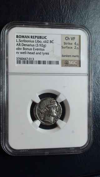 Roman Republic Ngc Vf 62 Bc Denarius Scribonius Libo Ancient Silver Coin photo