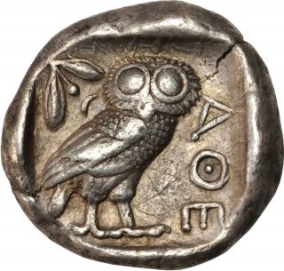 Attica.  Athens.  Ar Tetradrachm (17.  14 Gms),  Ca.  454 - 404 B.  C.  Owl/athena photo
