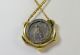 Ancient Roman Silver Coin Pendant 14k Gold Frame 4.  8g & Solid 18k Figaro Chain Coins: Ancient photo 1