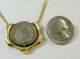 Ancient Roman Silver Coin Pendant 14k Gold Frame 4.  8g & Solid 18k Figaro Chain Coins: Ancient photo 2
