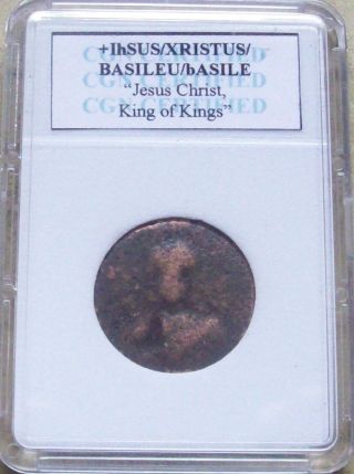 Byzantine Bronze Follis Jesus Christ - King Of Kings Coin Certified Ancient photo