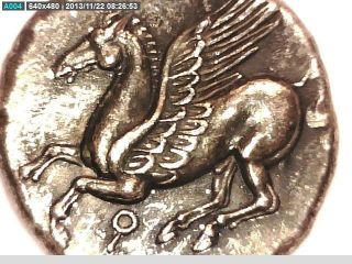 2rooks Greek Greece Bruttium Or Corinth Stater Pegasus Horse/ Athena Helmet Coin photo