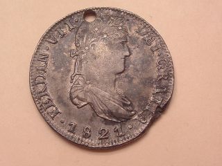 1821 Zs Mexico Silver 8 Reale Holed photo