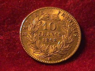 1868 10 Franc Napoleon Iii Gold Coin photo