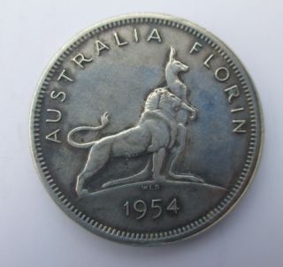 Australia Fine 1 Florin Silver Coin 1954 11.  3 Grams Of 500 Silver photo