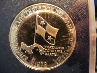 1979 Panama 5 Balboas Panama Canal Treaty Implementation,  Silver Proof photo
