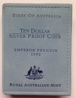 Australia Ten Dollar Silver Proof Coin Emperor Penguin 1992 photo