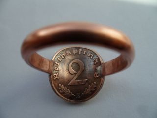 1938 ' German 3rd Reich ' 2 Pfennig Coin Ring Size 12 1/2 photo