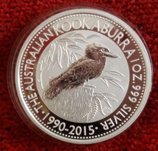 2015 Australia Kookaburra 1 Dollar Bullion Coin 25th Anniversary 1990 - 2015 photo