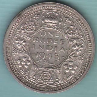 British India - 1945 - One Rupee - Bombay - Kg Vi - Rare Silver Coin Z - 66 photo