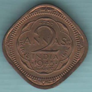 British India - 1945 - Two Annas - Kg Vi - Rare Coin Z - 57 photo