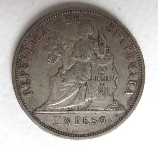 Guatemala 1895 - H 1 Peso Silver Circulated Ungraded photo