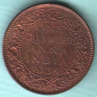 British India - 1938 - One Quarter Anna - Kg Vi - Rare Coin Z - 30 photo