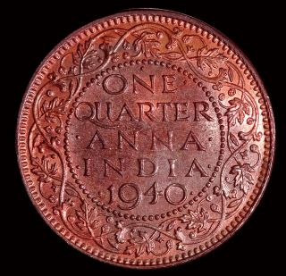 India - British,  1/4 Anna 1940 Unc Bronze Coin,  George Vi,  Km57 photo