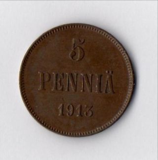 Circulated 5 Penni,  1913 photo