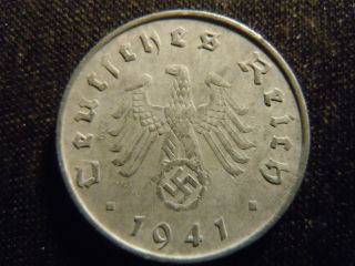 1941 - D - German - Ww2 - 10 - Reichspfennig - Germany - Nazi Coin - Swastika - World - Ab - 2859 - Cent photo