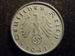 1941 - B - German - Ww2 - 10 - Reichspfennig - Germany - Nazi Coin - Swastika - World - Ab - 2857 - Cent photo