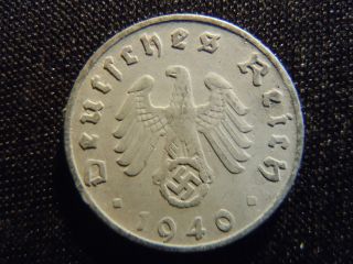 1940 - D - German - Ww2 - 5 - Reichspfennig - Germany - Nazi Coin - Swastika - World - Ab - 2353 - Cent photo