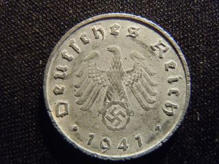 1941 - German - Ww2 - 10 - Reichspfennig - Germany - Nazi Coin - Swastika - World - Ab - 323 - Cent photo