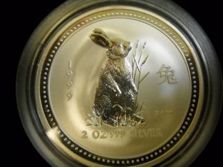 Perth 1999 Australia $2 - 2oz.  999 Silver Lunar Rabbit Reverse Proof - Like photo