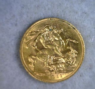 Australia Gold 1 Sovereign 1911 Uncirculated Sydney Coin (stock 1033) photo