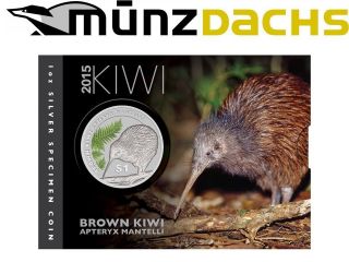 $1 Dollar Brown Kiwi Zealand 1 Oz.  999 Fine Silver 2015 Glow In The Dark photo