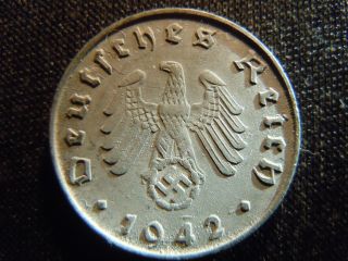 1942 - B - German - Ww2 - 10 - Reichspfennig - Germany - Nazi Coin - Swastika - World - Ab - 2986 - Cent photo