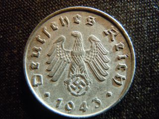 1943 - A - German - Ww2 - 10 - Reichspfennig - Germany - Nazi Coin - Swastika - World - Ab - 2991 - Cent photo