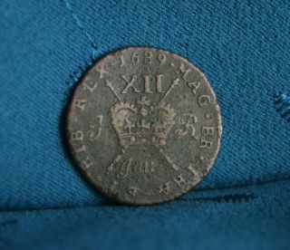 Ireland Shilling 1689 Jan Brass World Coin Eire Rare Hibernia Irish Gun Money photo