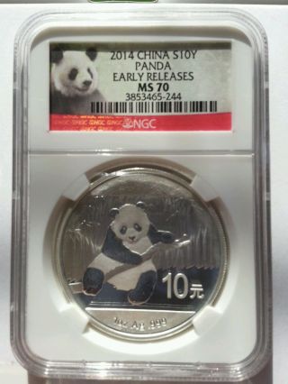 2014 1 Oz Silver Panda Ms 70 Early Release With Minimal Spotting photo