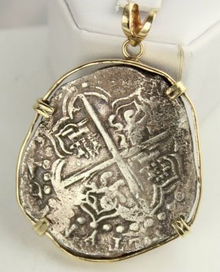 Nuestra Senora De Atocha 8 Reale Silver Cob 14k Gold Pendant Treasure photo