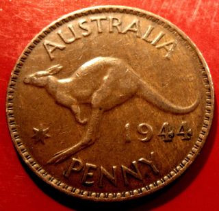 1944 Australia George Vi One Penny Solid Date Respectable Details All Around photo